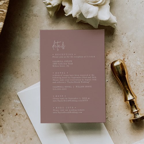 Modern Chic Cinnamon Pink Wedding Details Enclosure Card