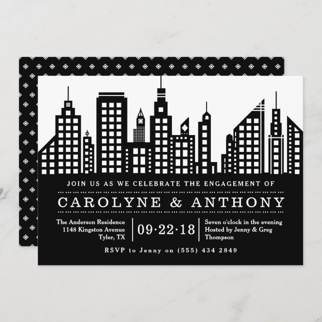 Modern Chic Cityscape Engagement Party Invitation (Front/Back)