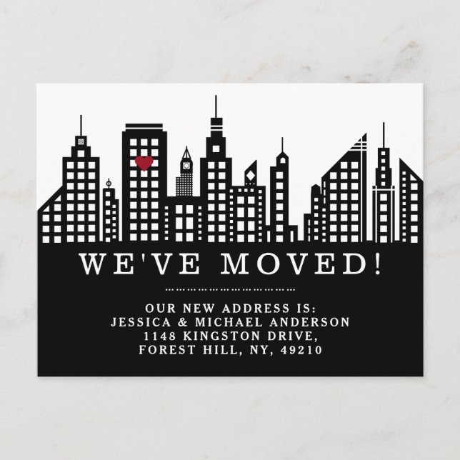 Modern Chic Cityscape New Home Moving Announcement Postcard (Front)