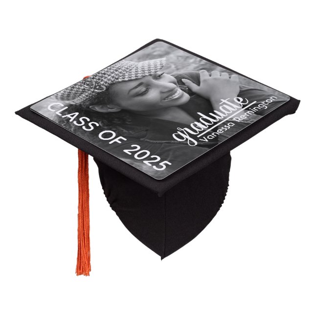 Modern Chic Class of 2025 Photo  Graduation Cap Topper (Angled)