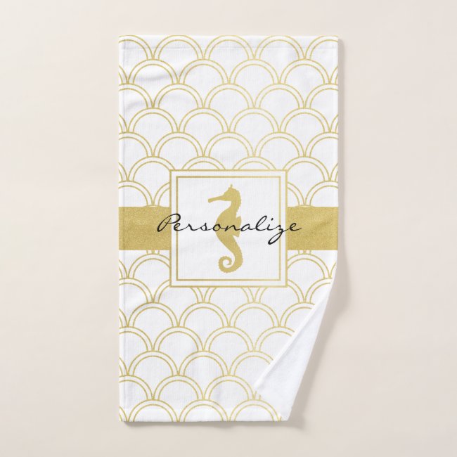 Modern Chic Coastal Life Gold Glitter Seahorse
