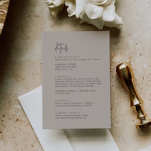 Modern Chic COLOR EDITABLE Wedding Details Enclosure Card