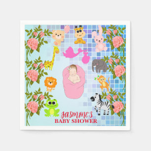 Modern Chic Colorful Floral Blue Boho Baby Shower Napkins