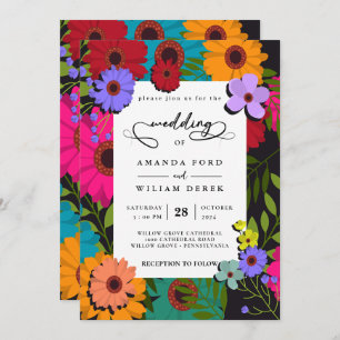 modern chic colorful flower  Rustic Floral Wedding Invitation