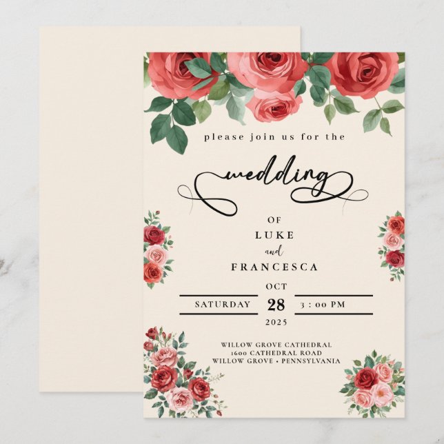 Modern chic colorful flower wedding invitation (Front/Back)