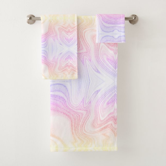 Modern chic  colorful rainbow marble bath towel set (Insitu)
