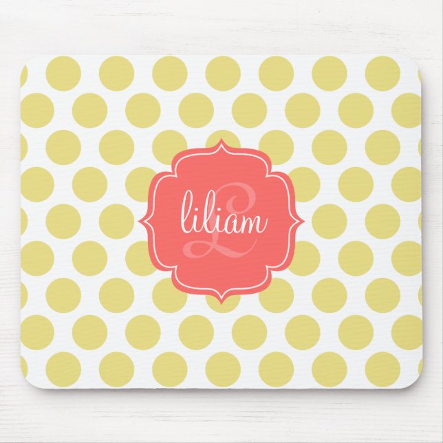 Modern Chic Coral & Gold Dots Personalized Mouse Pad (Front)