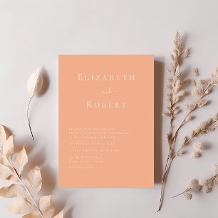Modern Chic Coral Peach Minimalist Script Wedding Invitation