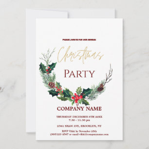 Modern Chic Corporate Christmas Watercolor Wreath Invitation