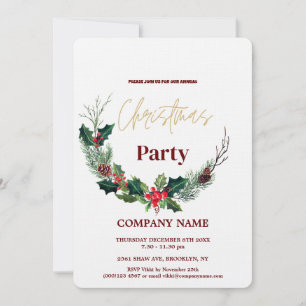 Modern Chic Corporate Christmas Watercolor Wreath Invitation