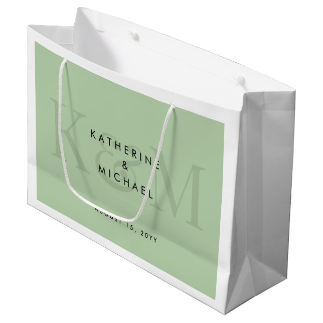 Modern Chic Couple Names Bride & Groom Wedding Large Gift Bag (Front Angled)