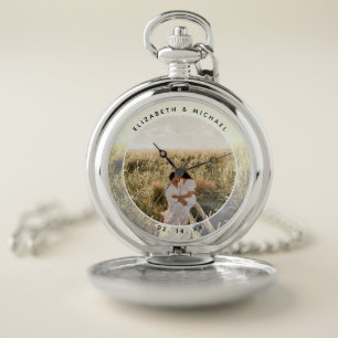 Modern Chic Couple Wedding Anniversary Photo Pocket Watch