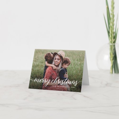 Modern Chic Custom 2 Photos Merry Christmas Family Holiday Card