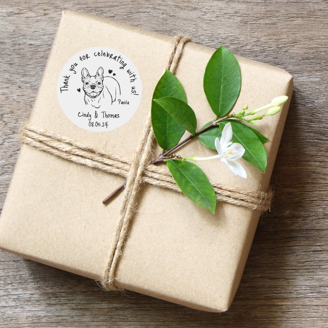 Modern Chic Custom Funny Bulldog Dog Wedding Favor Classic Round Sticker (Creator Uploaded)