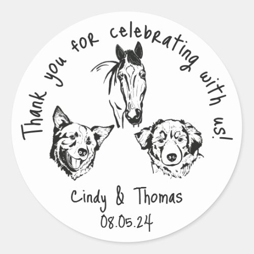 Modern Chic Custom Funny Pet Wedding Favor Classic Round Sticker