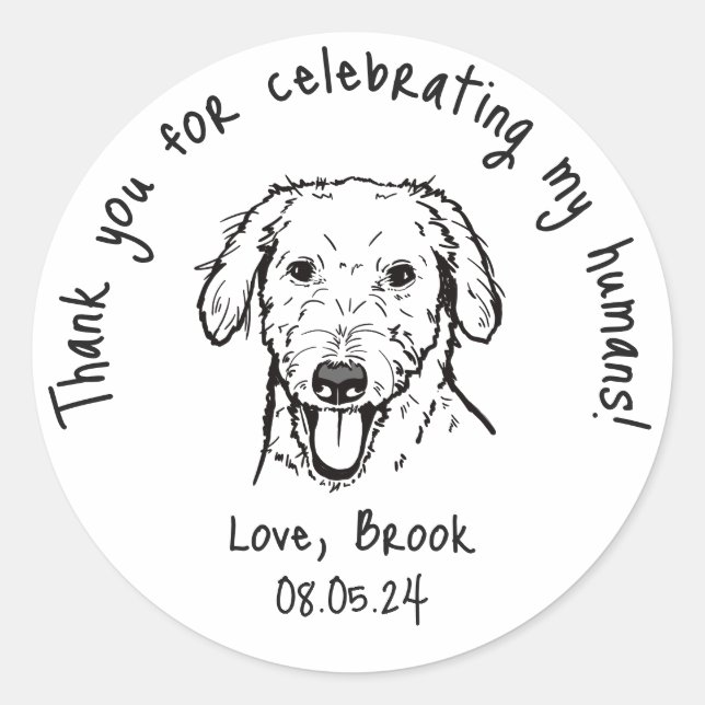 Modern Chic Custom Funny Pet Wedding Favor Classic Round Sticker (Front)