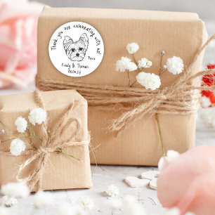 Modern Chic Custom Funny Yorkie Dog Wedding Favor Classic Round Sticker