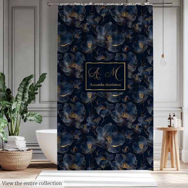 Modern Chic Custom Name Floral Shower Curtain (Modern Chic Custom Name Floral Shower Curtain)