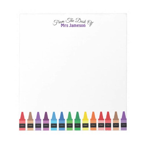 Modern Chic Cute From the Desk of Rainbow Crayon  Notepad