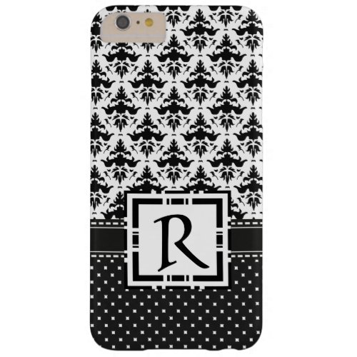 Modern Chic Damask and Polka Dots Black and White Barely There iPhone 6 Plus Case