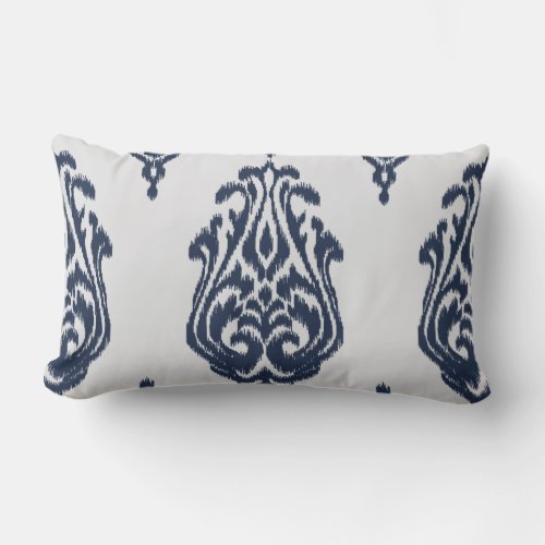 Modern chic damask blue and white ikat pillow