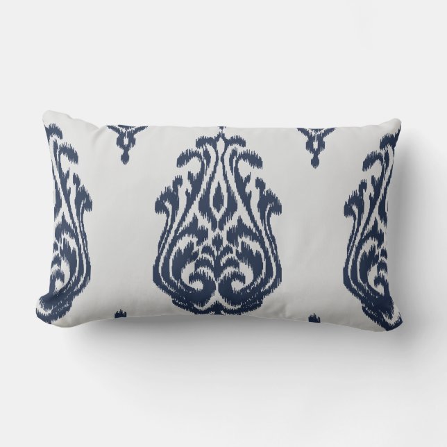 Modern chic damask blue and white ikat pillow (Front)
