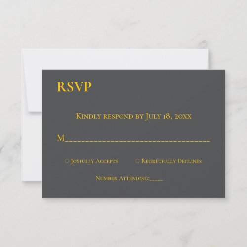 Modern Chic Dark Gray Gold Script Classy Wedding RSVP Card