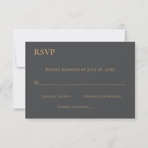 Modern Chic Dark Gray Gold Typography Wedding RSVP Card