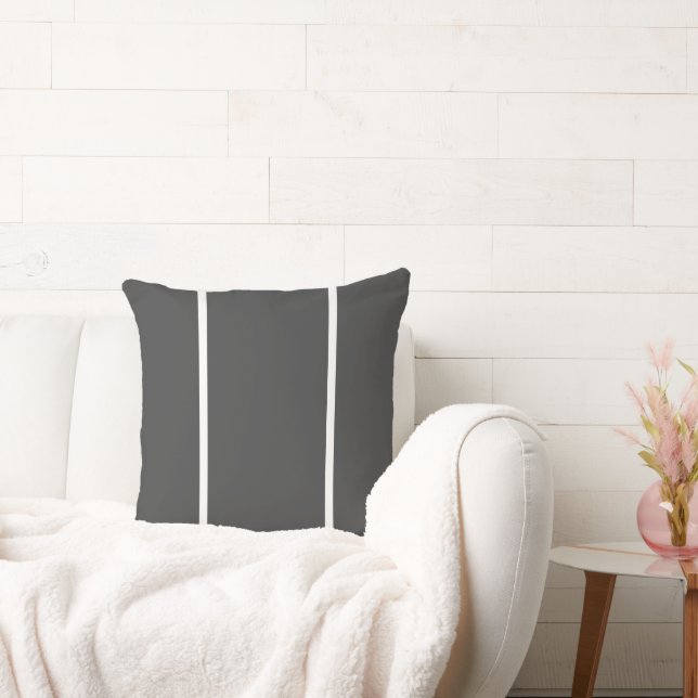 Modern Chic Dark Gray Slim White Accent Stripes Throw Pillow (Couch)