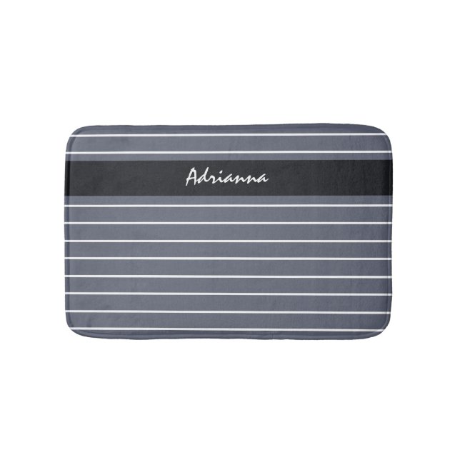 Modern Chic Dark Gray Thin Stripes With Name Bathroom Mat (Front)