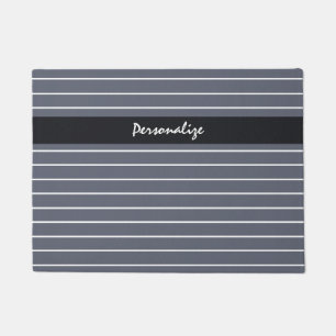 Modern Chic Dark Gray Thin Stripes With Name Doormat
