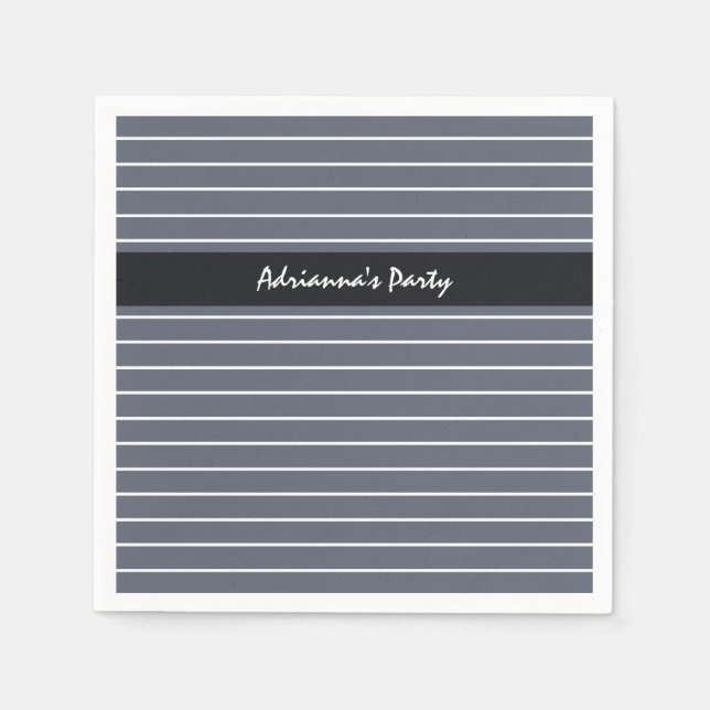 Modern Chic Dark Gray Thin Stripes With Name Napkins (Front)