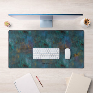 Modern Chic Dark Green Blue Tie Dye Name Custom Desk Mat