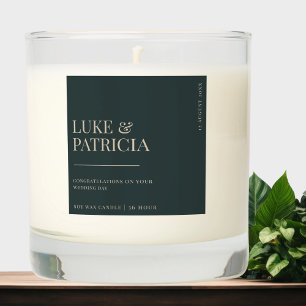 Modern Chic Dark Green Wedding Couple Name Scented Candle