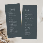 Modern Chic Dark Navy Blue Flat Wedding Program<br><div class="desc">This minimalist chic dark navy blue flat wedding program is perfect for a simple wedding. The neutral boho design features rustic unique and stylish bohemian typography in a minimalist dark blue and white color. Include the name of the bride and groom, the wedding date and location, thank you message, order...</div>