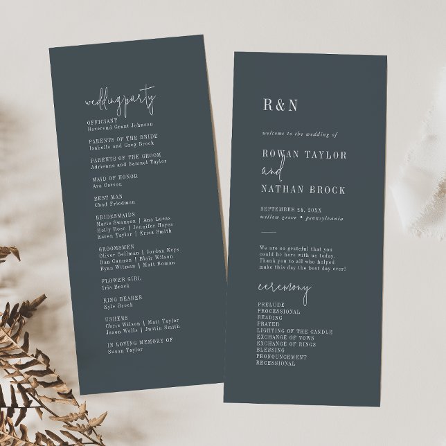 Modern Chic Dark Navy Blue Flat Wedding Program (Creator Uploaded)