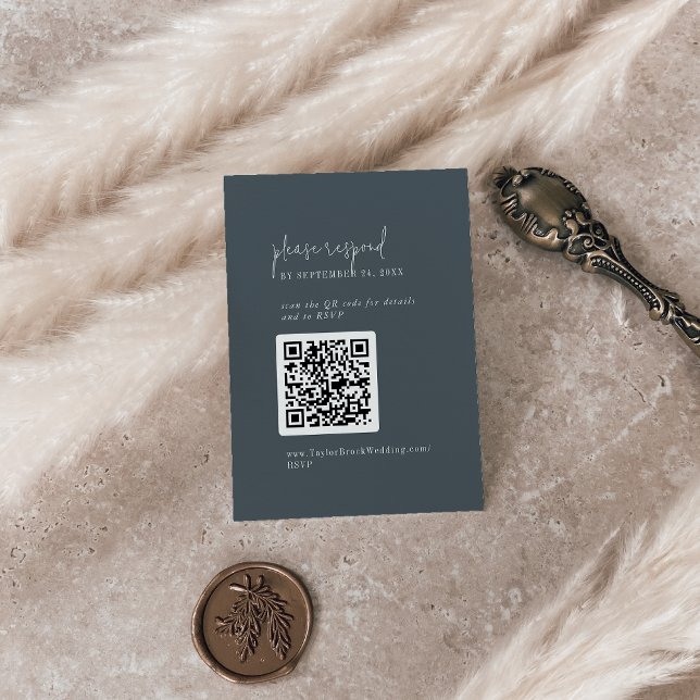 Modern Chic Dark Navy Blue QR Code RSVP Enclosure Card (Creator Uploaded)