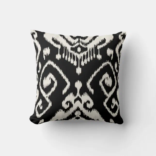Modern chic decorative black and white ikat pillow Zazzle