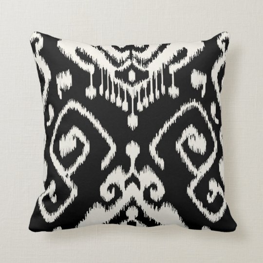 Modern chic decorative black and white ikat pillow | Zazzle