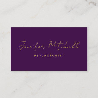 Modern Chic Deep Purple Gold Hand Written QR Code Business Card