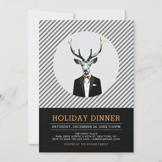 Modern Chic Deer Christmas / Holiday Dinner Party Invitation (Front)