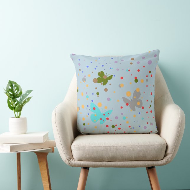 Modern Chic Dots & Butterfly Light Blue  Throw Pillow (Chair)