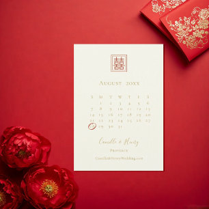 Modern Chic Double Happiness Ivory Gold Wedding   Save The Date