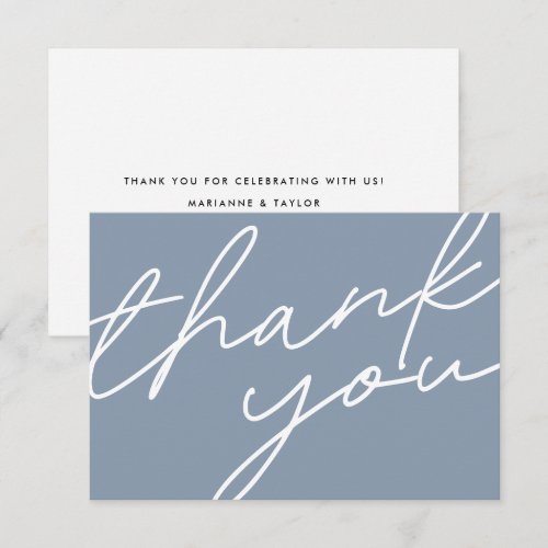 Modern Chic Dusty Blue Calligraphy Script Wedding  Thank You Card