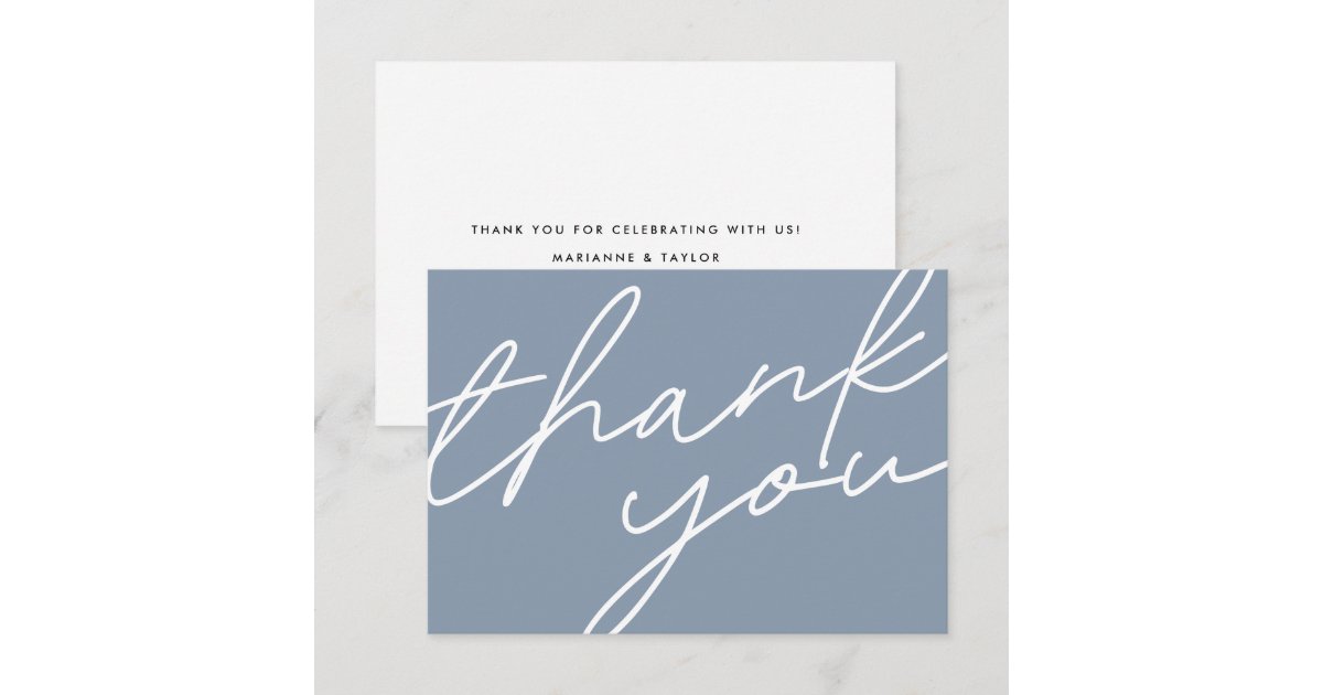 Modern Chic Dusty Blue Calligraphy Script Wedding Thank You Card | Zazzle