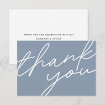 Modern Chic Dusty Blue Calligraphy Script Wedding  Thank You Card