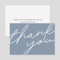 Modern Chic Dusty Blue Calligraphy Script Wedding  Thank You Card