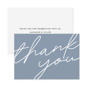 Modern Chic Dusty Blue Calligraphy Script Wedding  Thank You Card