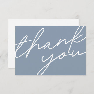 Modern Chic Dusty Blue Calligraphy Script Wedding Thank You Card