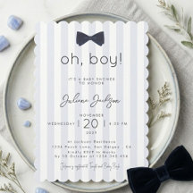 Modern Chic Dusty Blue Oh Boy Bow Baby Shower 